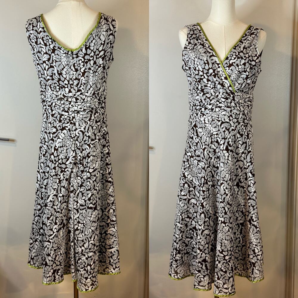 Vintage Y2K Robbie Bee Size 8 Brown White Floral Sleeveless Cotton A-line Dress